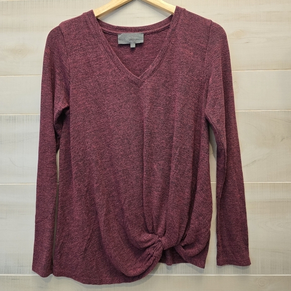 {S} Sunday In Brooklyn Maroon Marl Twist Front Long Sleeve Blouse Top - Picture 2 of 9